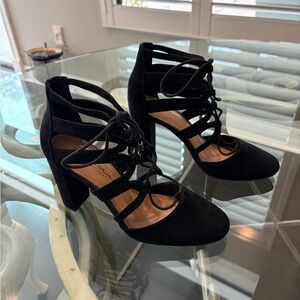 Christian Siriano Black Lace-Up Heels